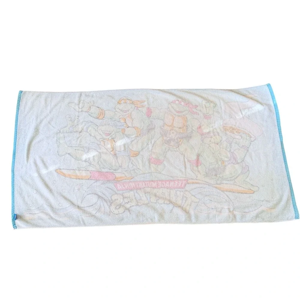 Vintage 90s TMNT Beach Towel Kids Blue Ninja Turtles Surfing Cotton Novelty